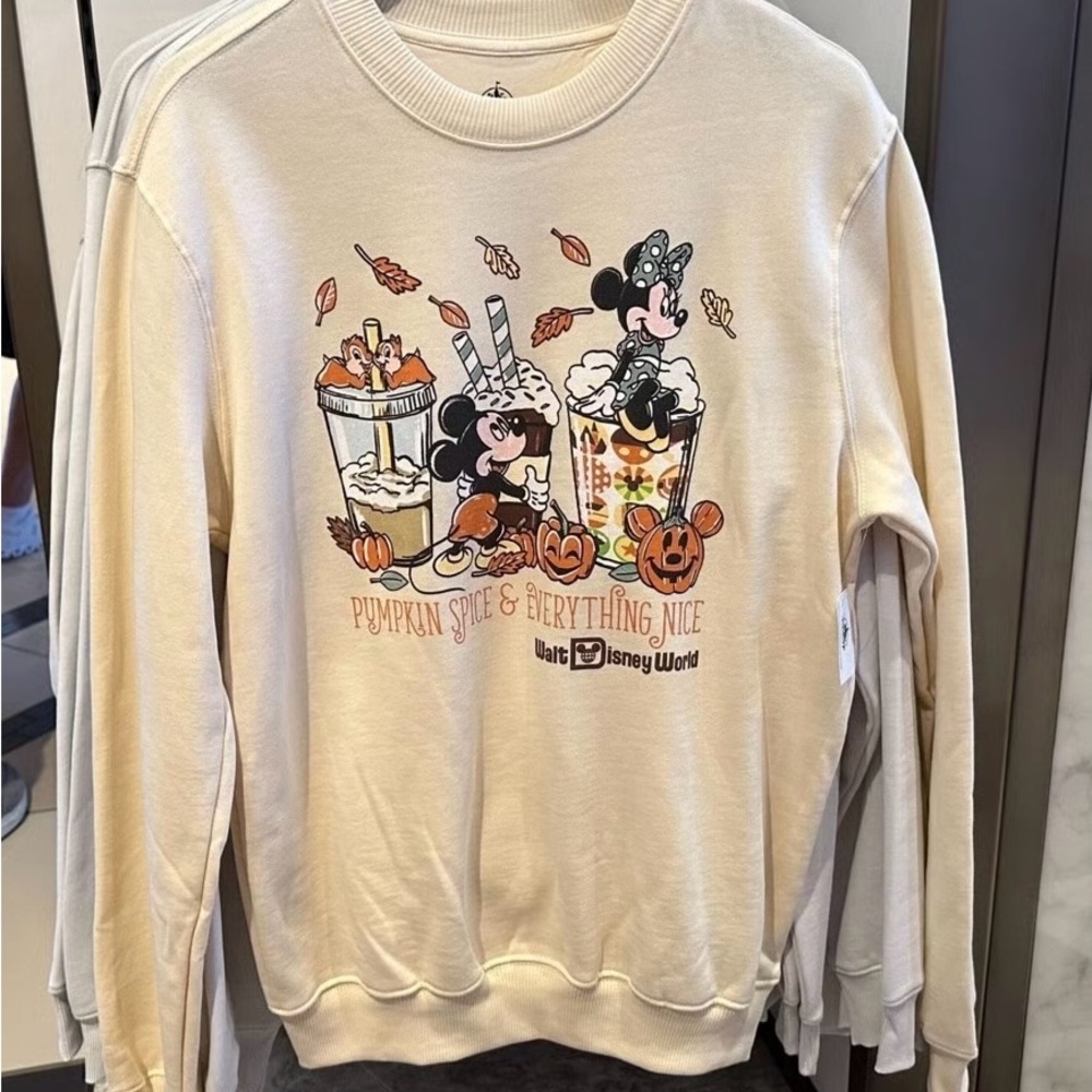 Disney Women's Cream Sweater with Mickey and Minnie Autumn Design
